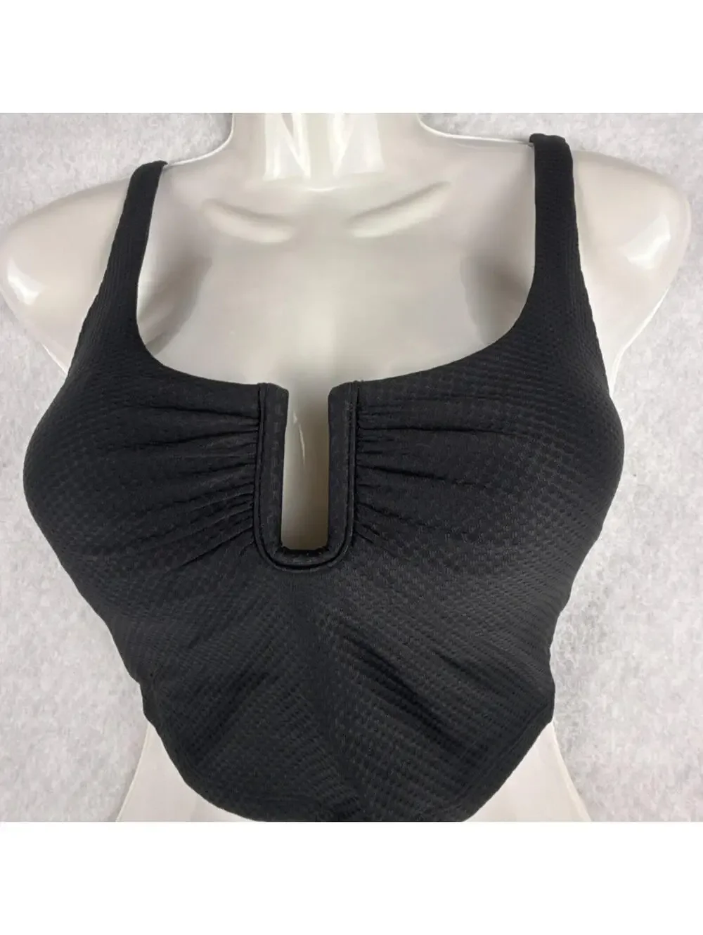 Calia‎ Womens XS Pure Black U Bar Longline Textured Bikini Top NWT